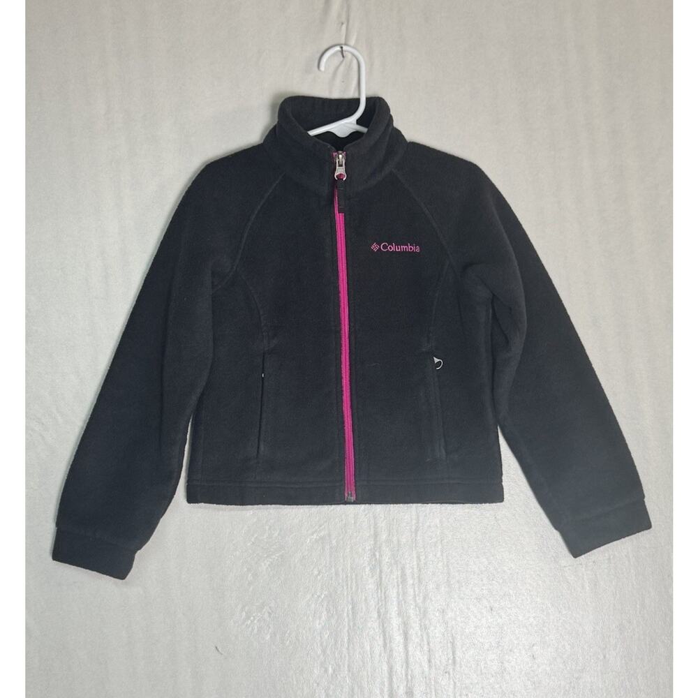 Columbia Girls Youth Black Fleece Pink Zip Jacket Lightweight Layer Size XXS 4/5